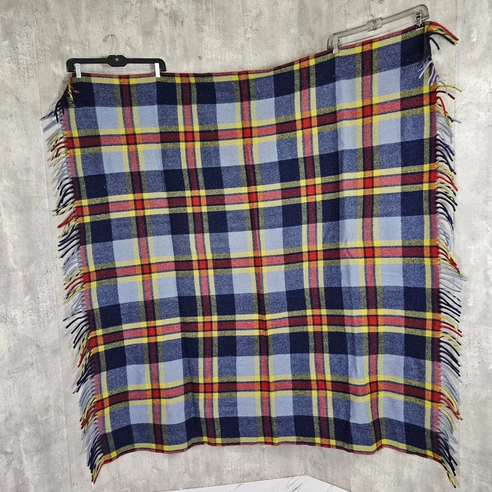 Vintage 60s‎ Jayvee Sportster Wool Blanket Plaid Throw Fringe Camp Cabin 54x58